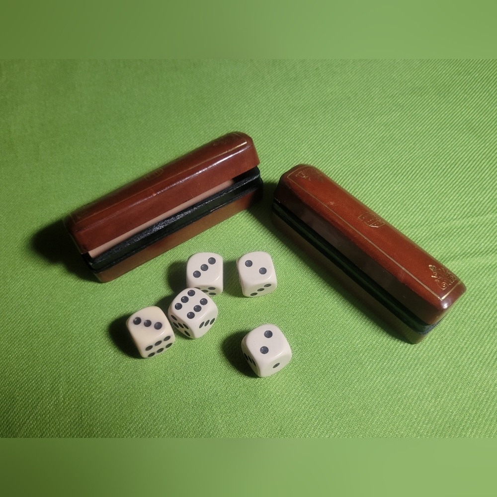 Gumps Leather Dice Boxes & Dice Set